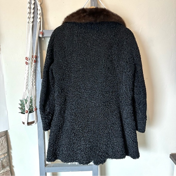 Vintage Furs By Rifken’s Black Jacket Brown Fur Trimmed Silk Lined - Picture 5 of 6